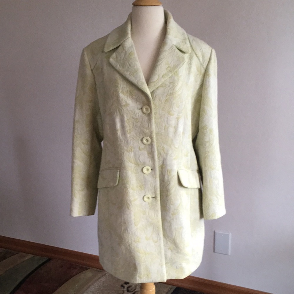 Classy Light Green GNW Women's Mid length Coat Damask Print SZ: XL